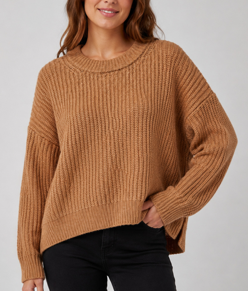 Aerie Chilled Out Sweater Womens S Brown Ribbed Oversized Pullover Wool Blend
